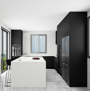 <span class=keywords><strong>Cuisine</strong></span> modulaire haut de gamme en forme de U, design européen sans cadre, laquée noire, avec tiroirs à fermeture douce - Product Image 2