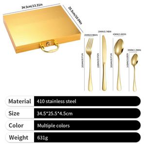 Juego de Cubiertos de 24 Piezas de Acero Inoxidable, Estilo Occidental Moderno, Cuchillo y Tenedor para Carne con Baño de Oro - Product Image 5