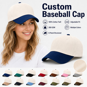 Gorra de Béisbol de 6 Paneles con Logotipo Personalizado, Ajuste Estructurado, Visera en Contraste, Algodón Premium, Venta al por Mayor, Gorra de Sol Ajustable, Color Marfil y Azul Marino - Product Image 1
