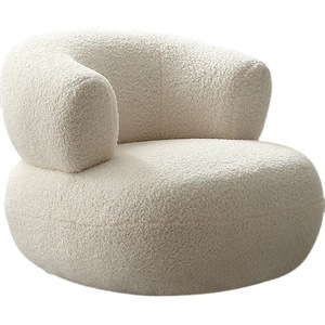 Fauteuil pouf en peau d'agneau blanc, rembourrage extra doux, siège unique, design nordique moderne, pour adultes, salon, chambre à coucher - Product Image 5