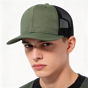 Gorra Trucker de 5 Paneles en Verde Oliva con Malla Negra en la Parte Trasera, Logotipo Personalizado ODM, Poliéster/Algodón, Ajustable, Casual para Exteriores - Product Image 1