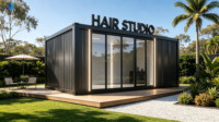 Salon de coiffure et studio de beauté en conteneur maritime préfabriqué en acier, boutique modulaire moderne pour usage extérieur en villa/hôtel