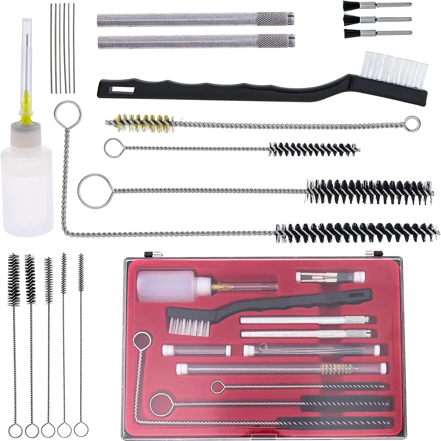 23 Piece Ultimate Spray Gun Cleaning Brush Kit with Case, Complete Set to Clean HVLP Paint Guns, Air Tools, Detail, Airbrush