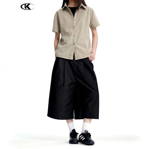 Bermudas Casuais Masculinas 11KN de Algodão 100% de Alta Qualidade Estilo Americano - Calças Soltas Plissadas na Altura do Joelho - Product Image 3