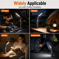 Lampe de travail LED pliable rechargeable COB, lampe d'inspection USB avec base magnétique, crochet de suspension et pince pour réparation automobile, camping et urgences