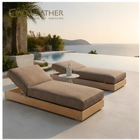 Magnifique lit de soleil individuel en bois de teck kaki, résistant aux intempéries, mobilier d'extérieur en teck massif, chaise longue de jardin en teck.