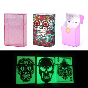 Lot <span class=keywords><strong>de</strong></span> 20 étuis à cigarettes en plastique acrylique transparent luminescent dans le noir, personnalisés, imperméables, avec couvercle à clapet, motif crâne - Product Image 1