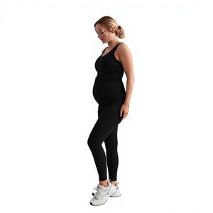 Women High Waist <b>Maternity</b> Yoga Jumpsuit Black Spaghetti Strap Tummy Control Full Length Solid Color <b>Bodysuit</b> for Fitness - Product Image 1