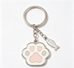 Porte-clés en métal en forme de patte de chat émaillée, pendentif de dessin animé argenté, accessoire cadeau - Product Image 1