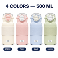 Gobelet isotherme sous vide en acier inoxydable 500 ml à double paroi avec couvercle à paille et double ouverture, mignon, pour femmes et étudiantes, sans BPA