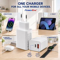 Charger Dinding USB-C PD 20W Fast Charging Dual Port QC3.0 Langsung dari Pabrik, Bersertifikasi CE FCC RoHS, OEM ODM untuk iPhone Samsung Xiaomi