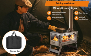 Stufa da Campeggio Portatile in Legno con Canna Fumaria, Alta Efficienza di Combustione, per Cucinare e Riscaldare all'Aperto - Product Image 2