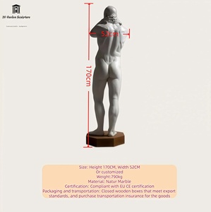 Escultura de Estatua de Hombre <span class=keywords><strong>Desnudo</strong></span> Gigante de Mármol de Tamaño Real Personalizada para Jardín Europeo al Aire Libre - Product Image 2