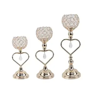 Elegan kristal logam Tealight Candelabras untuk dekorasi rumah, tinggi Votive lilin berdiri untuk meja Tengah pernikahan