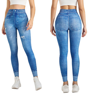 Femmes <span class=keywords><strong>taille</strong></span> <span class=keywords><strong>haute</strong></span> à la mode en détresse maigre survêtement <span class=keywords><strong>jean</strong></span> impression numérique Denim imprimé Yoga Leggings <span class=keywords><strong>taille</strong></span> élastique fermeture - Product Image 1