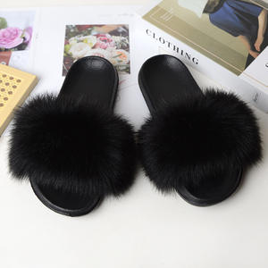 European and American Summer Flat PVC Leather Sandals with Imitation Fox Hair Slippers Daily Use Daily Use with <strong>Body</strong> Cuff Logo - Product Image 2