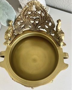 Modern Style Handcrafted Brass Uruli Bowl <b>Elephant</b> <b>Decor</b> Gold-Plated Through-Carved Hard Enamel Letterpress Printed Angel Style - Product Image 5