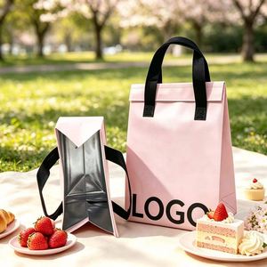 Insulated Thermal Waterproof Modern Foldable Portable Cooler Bag Food Delivery Non-Woven Material Houndstooth Pattern - Product Image 1