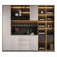 Meuble bar à vin autoportant moderne avec éclairage LED, grande capacité de rangement pour spiritueux, avec porte-bouteilles et porte-verres