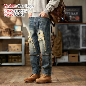 Pantalones Vaqueros de Mezclilla Anchos de Corte Recto Estilo Vintage Personalizados, Pantalones Holgados de Alta Calidad para Hombre, Diseño Desgastado y Roto - Product Image 2