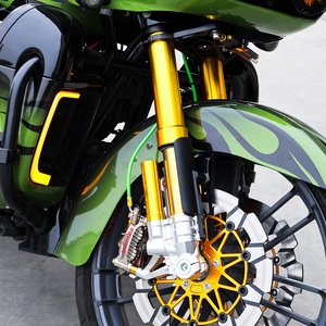 โช้คอัพหน้าแบบกลับหัว (Inverted Fork) คุณภาพสูง สีทอง พร้อมขาสามทาง (<span class=keywords><strong>Triple</strong></span> Tree) สำหรับรถฮาร์เลย์ ทัวร์ริ่ง ปี <span class=keywords><strong>2014</strong></span>-2023 รุ่น <span class=keywords><strong>Street</strong></span> Glide ปรับได้ - Product Image 6