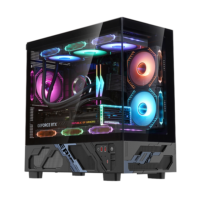 ATX Mid Tower Case Full Tempered Glass Front Side Panel Aluminum Alloy Plastic Top Radiator Support High Airflow Design Gaming