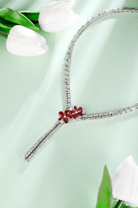 Collana di lusso lunga con nappine a forma di fiore in argento 925 con pietra preziosa coltivata da laboratorio collana <span class=keywords><strong>rubino</strong></span> per donna accessori di tendenza - Product Image 2