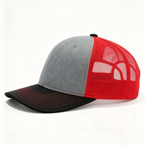 Gorra Trucker Estilo Richardson 112, Color Gris Jaspeado, Malla Roja Delantera, Visera Negra, Personalizable con Logotipo, Ajustable, para Exteriores - Product Image 5