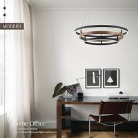 Lustre à 3 anneaux en bois de noyer noir avec LED, luminaire dimmable pour entrée, lustres circulaires
