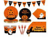 Ensemble de vaisselle jetable pour Halloween, fournitures de dîner pour les fêtes d'Halloween, ensemble de table jetable à thème citrouille, fournitures de fête