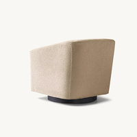 Fauteuil d'appoint pivotant moderne, rembourré en tissu bouclé, dossier tonneau, base en bois noir, pour salon, chambre, hôtel, salle de séjour