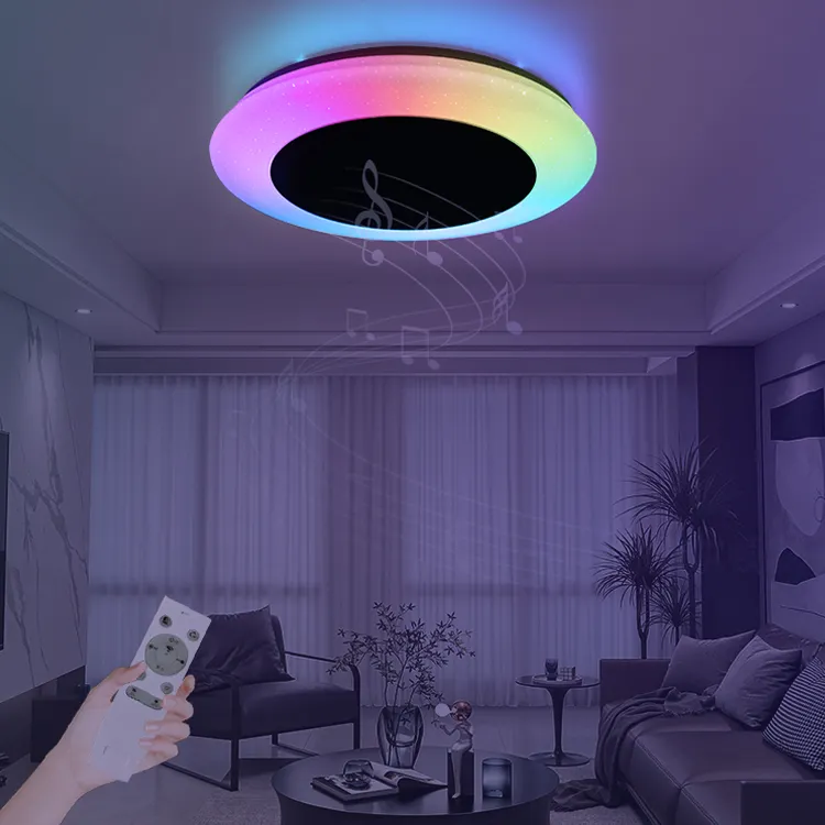 Современный декоративный светодиодный потолочный светильник для спальни, гостиной, ванной комнаты, с регулировкой яркости, музыкальный светильник RGB 24 Вт