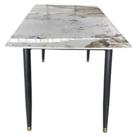 Table à manger rectangulaire convertible et portable avec plateau en pierre frittée, pieds en bois, design luxueux pour la maison, l'école, le parc, l'hôtel