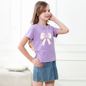 FOXA Camiseta con lazo morado para mujer, camiseta gráfica transpirable de algodón con manga regular, top de verano - Product Image 6