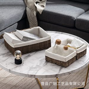 Cesta de Almacenamiento Tejida Rectangular de Lona Marrón Café, Organizador de Ropa, Caja de Almacenamiento de Escritorio de Mimbre - Product Image 4