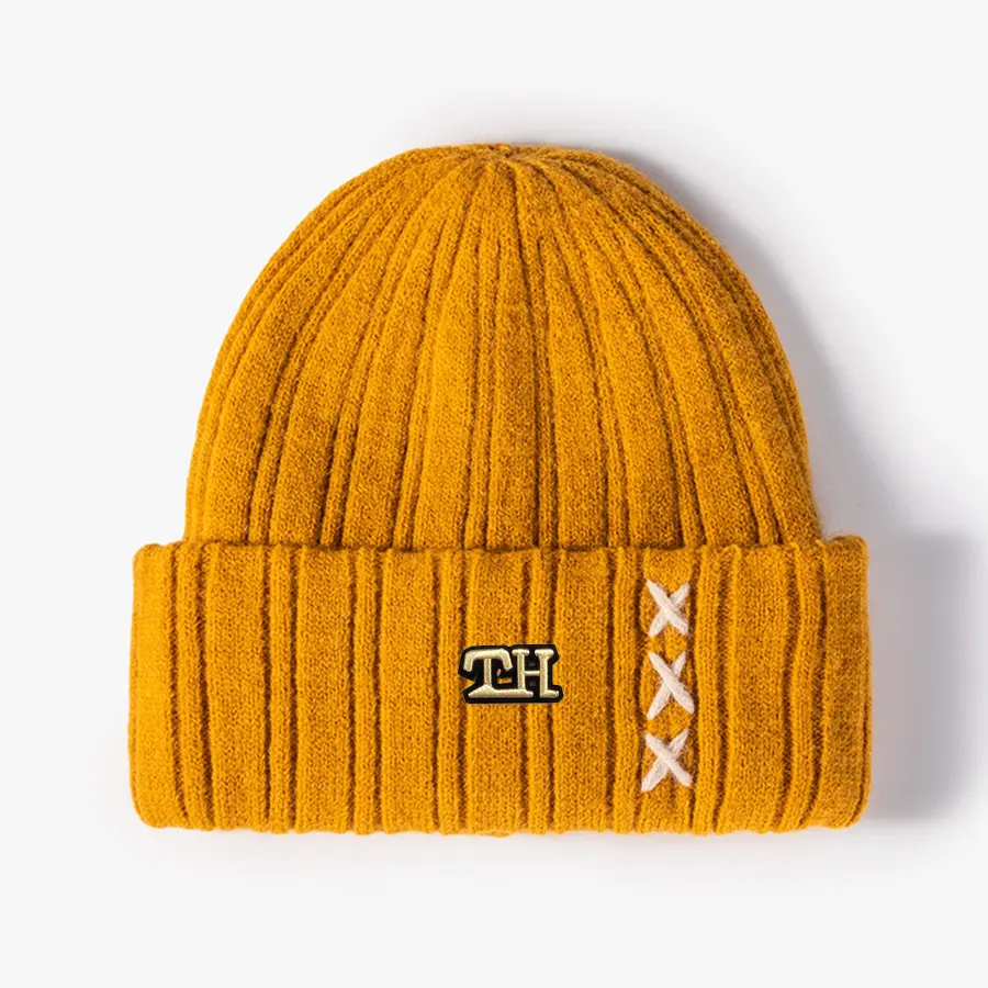 Phong cách Jacquard khâu Mũ len nam mùa đông dày nhiệt ngoài trời Beanie mũ của phụ nữ brimless dệt kim mũ