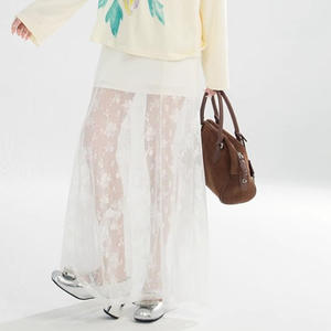 <span class=keywords><strong>2025</strong></span> été dentelle jupe transparente femmes blanc fleuri taille haute Patchwork jupe dame Sexy fête élégant a-ligne longue jupe - Product Image 2