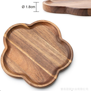 Ensemble de plateaux à fleurs en bois d'acacia, forme irrégulière, plateau de service en bois massif pour enfants, salle à manger, hôtel, café, thé - Product Image 2