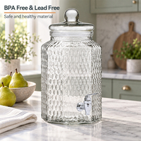 Distributeur de boissons en verre à pois de 8 L avec robinet et couvercle, grand distributeur de jus et de boissons à motif Hobnail pour hôtels, buffets et traiteurs