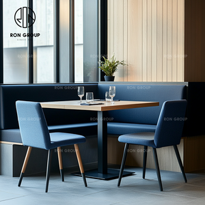 Set di Mobili Moderni per Caffetteria, Fast Food e Ristorante: Tavolo Quadrato in Legno, Sedie in Velluto <span class=keywords><strong>Blu</strong></span> e Divanetti - Product Image 3