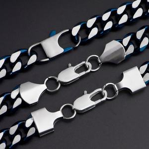 สร้อยคอแฟชั่นสไตล์ไมอามีคิวบัน สีน้ำเงินผสมเหล็กชุบ สร้อยสแตนเลสสำหรับผู้ชาย ราคาขายส่ง - Product Image 3