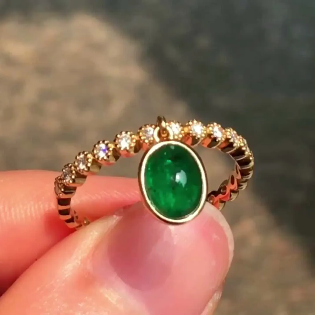 Ювелирные изделия элегантная тонкая high-end атмосферное натуральный зеленый изумруд камень алмаз комплект окружающую среду настоящим 18К Золотое кольцо