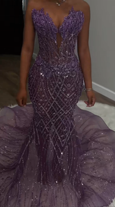 Abito da ballo personalizzato con strass lucidi e paillettes, decorazioni floreali 3D, abito lungo da sera Aso Ebi senza maniche, abito formale da sera per feste - Product Image 4