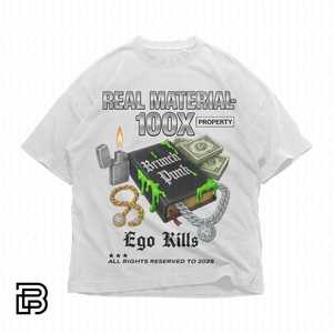 Camiseta Gráfica Oversize Ego Kills con Estampado de Cadenas de Dinero, Estilo Boxy Unisex Vintage, Top Estético Estilo Skater - Product Image 1