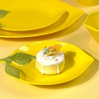 Ensemble de vaisselle en mélamine motif citron de dessin animé, assiette à gâteau en forme de citron, assiette en mélamine jaune adorable, ensemble de bols pour collations, desserts et salades