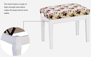 Banco de <span class=keywords><strong>Piano</strong></span> de Tela con Diseño de Flores Blancas, <span class=keywords><strong>Taburete</strong></span> Elevador Individual Ajustable sin Librero, Silla con Patas Curvas - Product Image 5