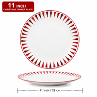 Assiette de Noël de luxe rouge en porcelaine blanche avec motif renne doré, bordure dorée mouchetée, compatible lave-vaisselle