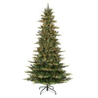 Sapin de Noël artificiel en sapin aspen mince pré-éclairé de 1,2 à 2,7 m avec 450 lumières LED blanc chaud et pointes de branches réalistes et denses