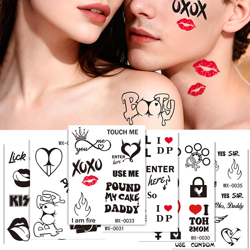 Sexy mujeres niñas labios rojos Día de San Valentín colores completos flor temporal parejas tatuaje pegatinas tatuaje Mujer