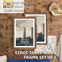 Juego de 2 Marcos de Madera Rústica Marrón de 14x20 para Pósteres con Cubierta de Vidrio Templado, Duraderos para Montaje en Pared
